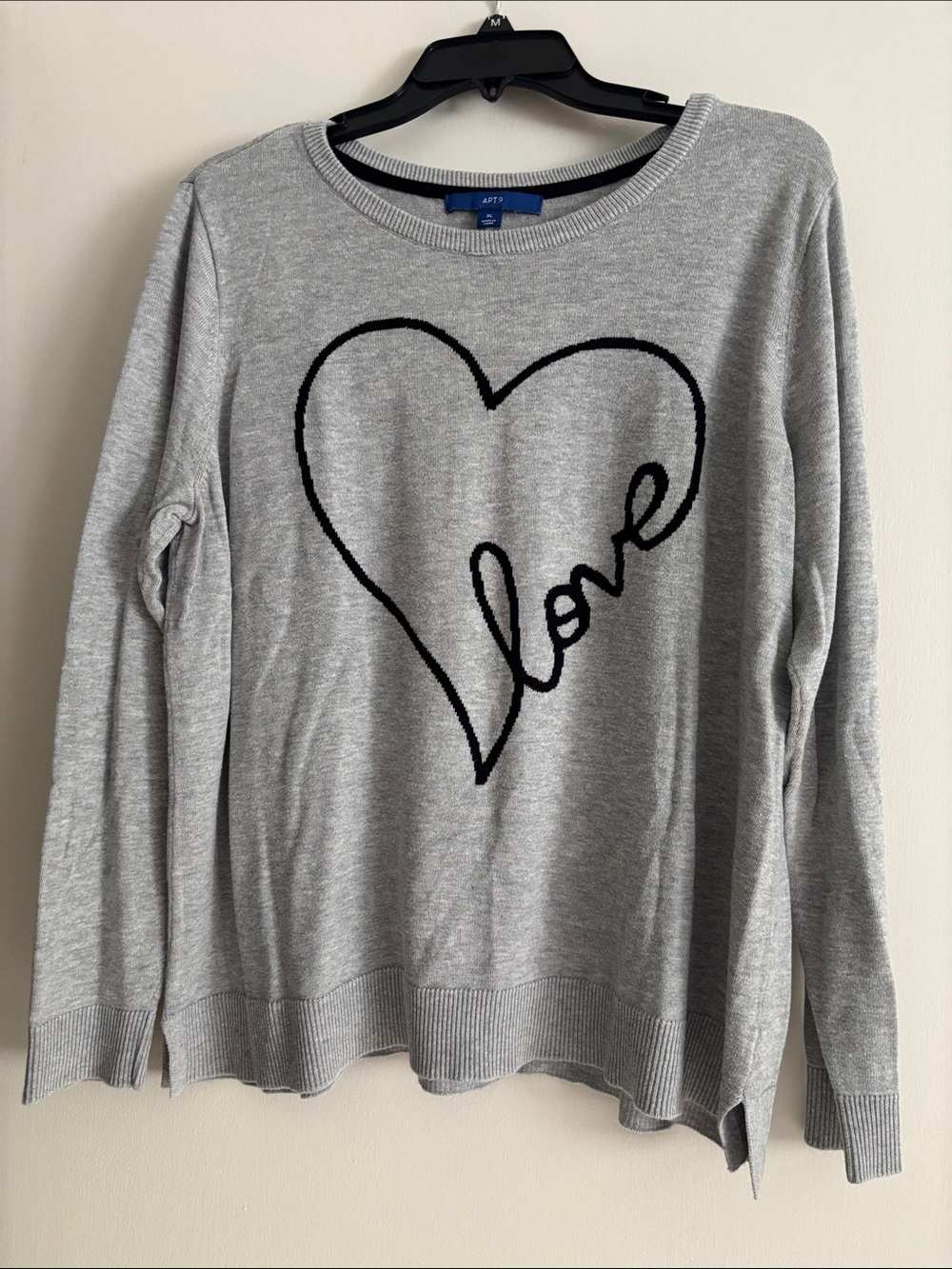 Apt. 9 Gray Knit Sweater with Black 'Love' Heart